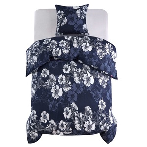 vidaXL, vidaXL Bettwäsche-Set Blumenmuster Marineblau 140x220/60x70 cm