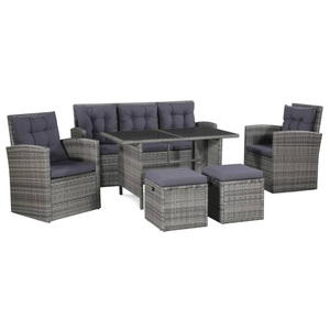Diverse Hardware, 6-tlg. Garten-Lounge-Set mit Auflagen Poly Rattan Grau, vidaXL 6-tlg. Garten-Lounge-Set mit Auflagen Poly Rattan Grau