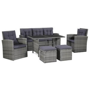 Diverse Hardware, 6-tlg. Garten-Lounge-Set mit Auflagen Poly Rattan Grau