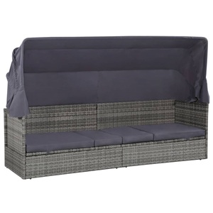 vidaXL, vidaXL Gartenbett mit Baldachin Grau 205×62 cm Poly Rattan