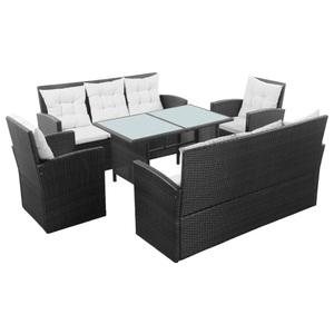 Diverse Hardware, 5-tlg. Garten-Lounge-Set mit Auflagen Poly Rattan Schwarz