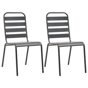 vidaXL, vidaXL Stapelbare Gartenstühle 2 Stk. Stahl Grau, vidaXL Stapelbare Gartenstühle 2 Stk. Stahl Grau