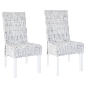 vidaXL, vidaXL Esszimmerstühle 2 Stk. Grau Kubu Rattan und Mangoholz, 
