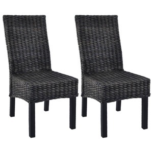 vidaXL Esszimmerstühle 2 Stk. Schwarz Kubu Rattan und Mango Holz