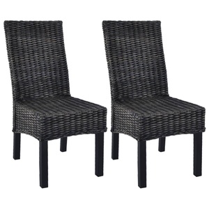 vidaXL, vidaXL Esszimmerstühle 2 Stk. Schwarz Kubu Rattan und Mango Holz