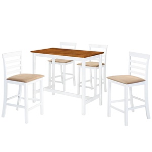 vidaXL, vidaXL Bartisch mit Stühlen 5-tlg. Massivholz Braun und Weiß, vidaXL Bartisch mit Stühlen 5-tlg. Massivholz Braun und Weiß