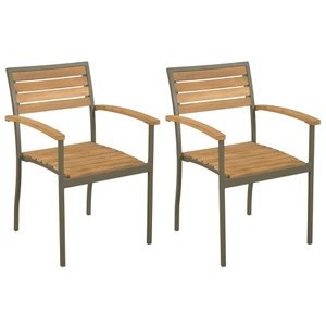 vidaXL, vidaXL Stapelbare Gartenstühle 2 Stk. Akazie Massivholz und Stahl, vidaXL Stapelbare Gartenstühle 2 Stk. Akazie Massivholz und Stahl