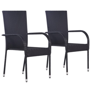 vidaXL, vidaXL Stapelbare Gartenstühle 2 Stk. Poly Rattan Schwarz, vidaXL Stapelbare Gartenstühle 2 Stk. Poly Rattan Schwarz