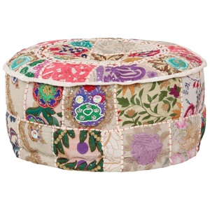 Diverse Hardware, Patchwork Sitzpouf Rund Baumwolle Handgefertigt 40x20 cm Beige, 