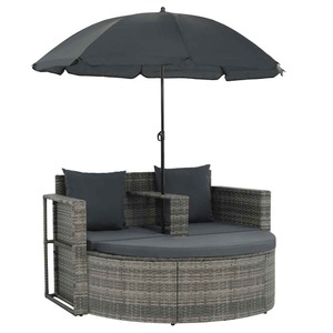 Diverse Hardware, 2-Sitzer-Gartensofa mit Auflagen und Sonnenschirm Grau Poly Rattan
