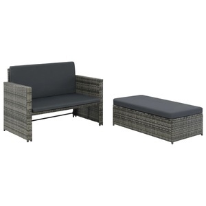 Diverse Hardware, 2-tlg. Garten-Lounge-Set mit Auflagen Poly Rattan Grau, vidaXL 2-tlg. Garten-Lounge-Set mit Auflagen Poly Rattan Grau