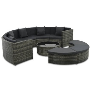 Diverse Hardware, 7-tlg. Garten-Lounge-Set mit Auflagen Poly Rattan Grau, 