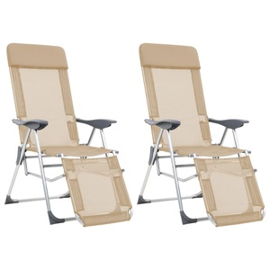 vidaXL, vidaXL Faltbare Campingstühle 2 Stück mit Fußstütze Creme Aluminium, 