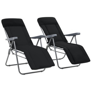 vidaXL, vidaXL Klappbare Gartenstühle mit Polstern 2 Stk. Schwarz, vidaXL Klappbare Gartenstühle mit Polstern 2 Stk. Schwarz