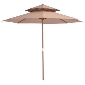 Diverse Hardware, Sonnenschirm mit Doppeldach und Holzstange 270 cm Taupe, vidaXL Sonnenschirm mit Entlüftung und Holz-Mast 270 cm Taupe
