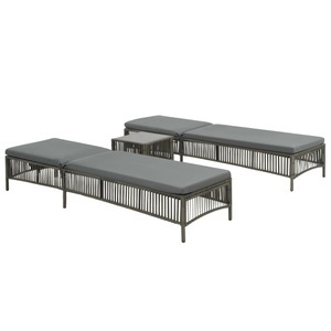 Diverse Hardware, Sonnenliegen 2 Stk. mit Tisch Poly Rattan Grau, vidaXL Sonnenliegen 2 Stk. mit Tisch Poly Rattan Grau