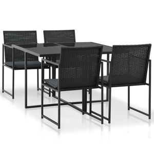 Diverse Hardware, 5-tlg. Garten-Essgruppe mit Auflagen Poly Rattan Schwarz