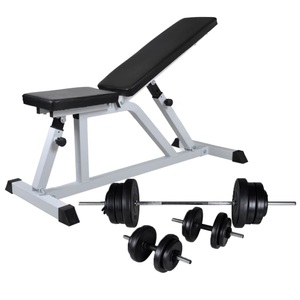 Diverse Hardware, Hantelbank mit Lang- und Kurzhantel-Set 60,5 kg