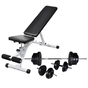 Diverse Hardware, Hantelbank mit Lang- und Kurzhantel-Set 60,5 kg, vidaXL Hantelbank mit Langhantel und Kurzhantel Set 60,5 kg