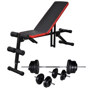 Diverse Hardware, Einstellbare Trainingsbank mit Lang- und Kurzhantel-Set 60,5 kg, vidaXL Hantelbank Verstellbar mit Langhantel Kurzhantel Set 60,5 kg