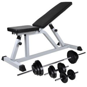Diverse Hardware, Hantelbank mit Lang- und Kurzhantel-Set 30,5 kg, vidaXL Hantelbank mit Langhantel und Kurzhantel Set 30,5 kg
