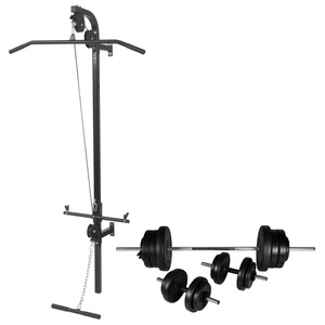 Diverse Hardware, Kraftturm zur Wandmontage mit Lang- und Kurzhantel-Set 60,5 kg