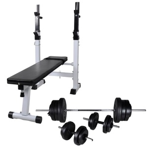Diverse Hardware, Hantelbank mit Ablage, Langhantel und Kurzhantel-Set 60,5 kg, vidaXL Hantelbank mit Ablage, Langhantel und Kurzhantel Set 60,5 kg