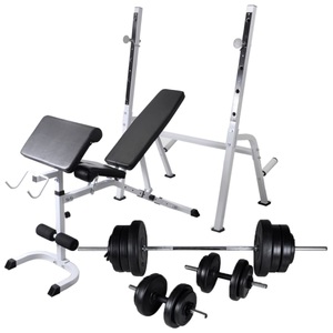 Diverse Hardware, Hantelbank mit Ablage, Langhantel und Kurzhantel-Set 60,5 kg, vidaXL Hantelbank mit Ablage, Langhantel und Kurzhantel Set 60,5 kg