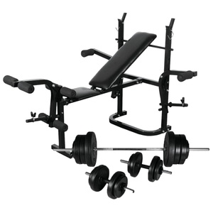 Diverse Hardware, Hantelbank mit Ablage, Langhantel und Kurzhantel-Set 60,5 kg, vidaXL Trainingsbank mit Ablage, Langhantel und Kurzhantel Set 60,5 kg