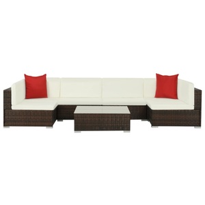 Diverse Hardware, 7-tlg. Garten-Lounge-Set mit Auflagen Poly Rattan Braun