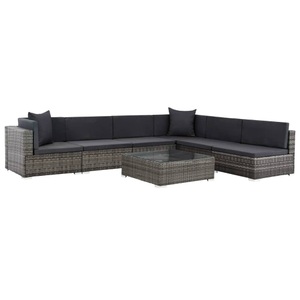 Diverse Hardware, 7-tlg. Garten-Lounge-Set mit Auflagen Poly Rattan Grau, 