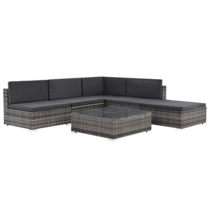 Diverse Hardware, 6-tlg. Garten-Lounge-Set mit Auflagen Poly Rattan Grau, 