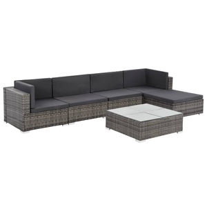 Diverse Hardware, 6-tlg. Garten-Lounge-Set mit Auflagen Poly Rattan Grau, vidaXL 6-tlg. Garten-Lounge-Set mit Auflagen Poly Rattan Grau