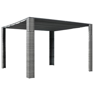 vidaXL, vidaXL Pavillon mit Dach Poly Rattan 300x300x200 cm Grau und Anthrazit, vidaXL Pavillon mit Dach Poly Rattan 300x300x200 cm Grau und Anthrazit