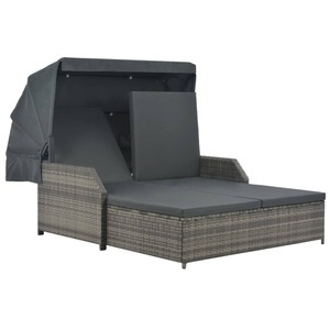 Diverse Hardware, 2-Personen-Sonnenliege mit Sonnendach Poly Rattan Grau, 