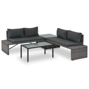 Diverse Hardware, 3-tlg. Garten-Lounge-Set mit Polstern Poly Rattan Grau, vidaXL 3-tlg. Garten-Lounge-Set mit Polstern Poly Rattan Grau