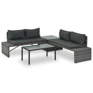 Diverse Hardware, 3-tlg. Garten-Lounge-Set mit Polstern Poly Rattan Grau, vidaXL 3-tlg. Garten-Lounge-Set mit Polstern Poly Rattan Grau