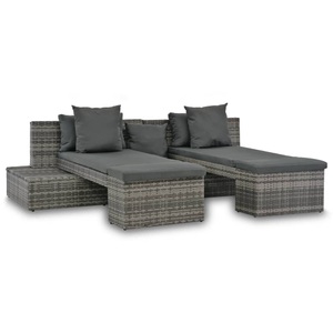 Diverse Hardware, 4-tlg. Garten-Sofagarnitur mit Kissen Grau Poly Rattan