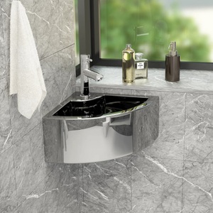 vidaXL, vidaXL Waschbecken mit Überlauf 45 x 32 x 12,5 cm Keramik Silbern, vidaXL Waschbecken mit Überlauf 45 x 32 x 12,5 cm Keramik Silbern
