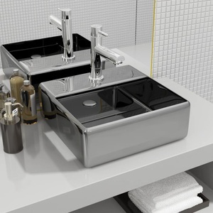 Diverse Hardware, Waschbecken mit Wasserhahnloch 38x30x11,5cm Keramik Silbern, vidaXL Waschbecken mit Wasserhahnloch 38x30x11,5cm Keramik Silbern