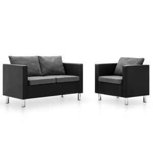 Diverse Hardware, Sofaset 2-teilig Kunstleder Schwarz und Hellgrau, 