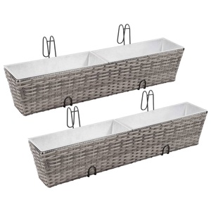vidaXL, vidaXL Balkon-Hochbeet 2 Stk. 80 cm Grau Poly Rattan, 