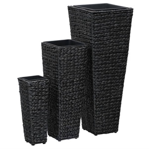 vidaXL, vidaXL Garten-Hochbeete 3-tlg. Wasserhyazinthe Schwarz, vidaXL Blumenkübel 3 Stk. Wasserhyazinthe Schwarz