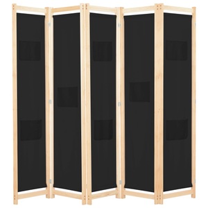 Diverse Hardware, 5-teiliger Raumteiler Schwarz 200 x 170 x 4 cm Stoff, vidaXL 5-teiliger Raumteiler Schwarz 200 x 170 x 4 cm Stoff