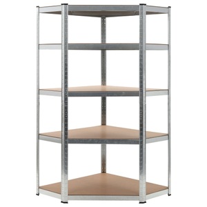 Diverse Hardware, Lagerregal Silbern 90 x 90 x 180 cm Stahl und MDF, vidaXL Eckregal mit 5 Böden Silbern Stahl & Holzwerkstoff