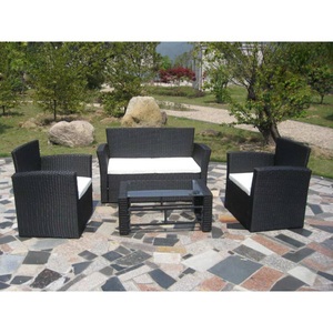 Diverse Hardware, 4-tlg. Garten-Lounge-Set mit Auflagen Poly Rattan Schwarz, 