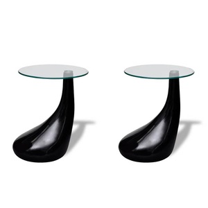 Diverse Hardware, Beistelltische mit runder Glasplatte 2 Stk. Hochglanz Schwarz, vidaXL Couchtische 2 Stk. mit Runder Glasplatte Hochglanz Schwarz