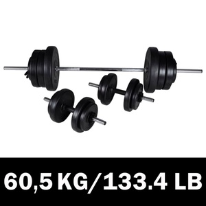 Diverse Hardware, 60,5kg Langhantel Kurzhantel Hantelset Gewichtscheiben, vidaXL Langhantel + 2 Kurzhantel Set 60,5kg