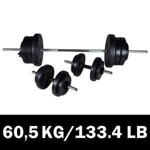 Diverse Hardware, 60,5kg Langhantel Kurzhantel Hantelset Gewichtscheiben, vidaXL Langhantel + 2 Kurzhantel Set 60,5kg