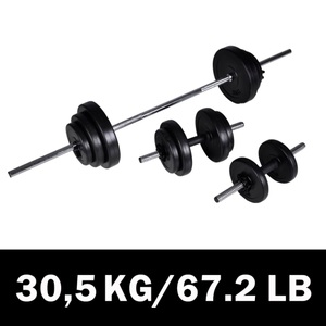 Diverse Hardware, 30,5kg Langhantel Kurzhantel Hantelset Gewichtscheiben, vidaXL Langhantel +2 Kurzhantelset 30,5kg